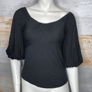 Free People Free black balloon lantern sleeve top / blouse black size S